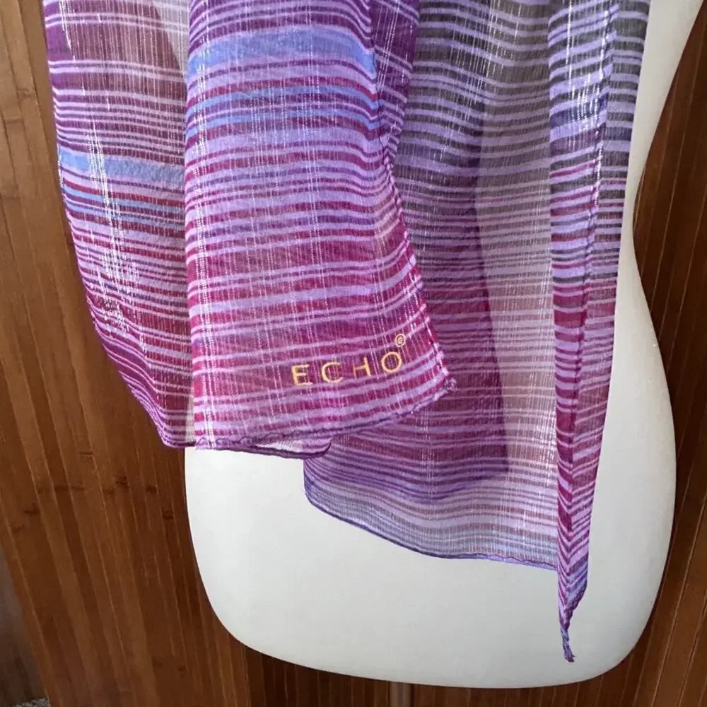 Vintage 90s Echo Purple Metallic Stripe Silk Scarf